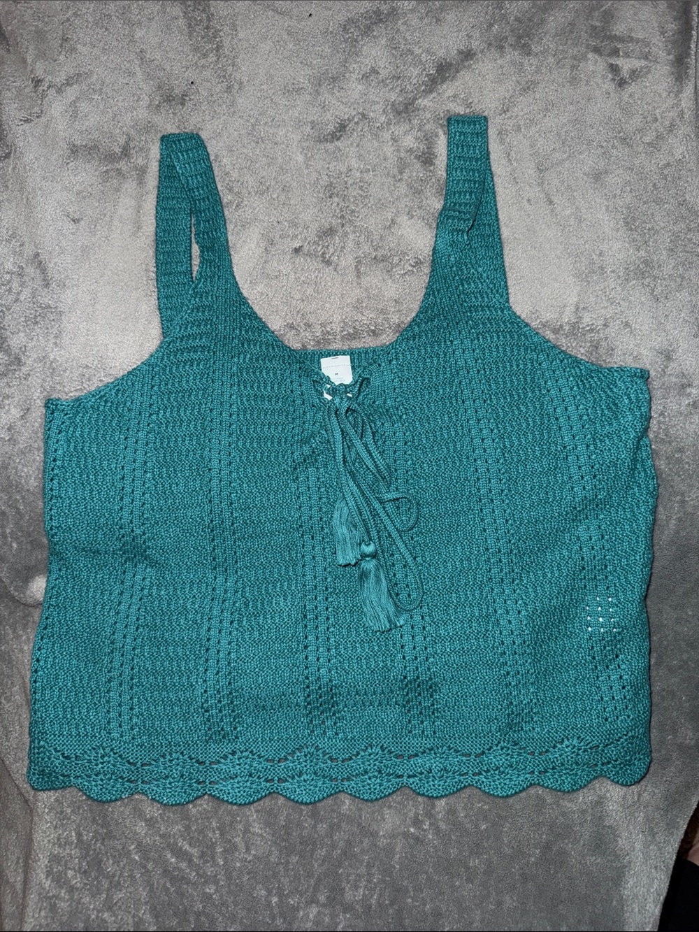 Old Navy Teal Crochet Tie-Front Tank